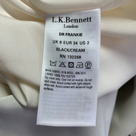 L.K.BENNETT Size 2 Beige Black Wool Silk Polka Dot A-Line Dress - Picture 7 of 7